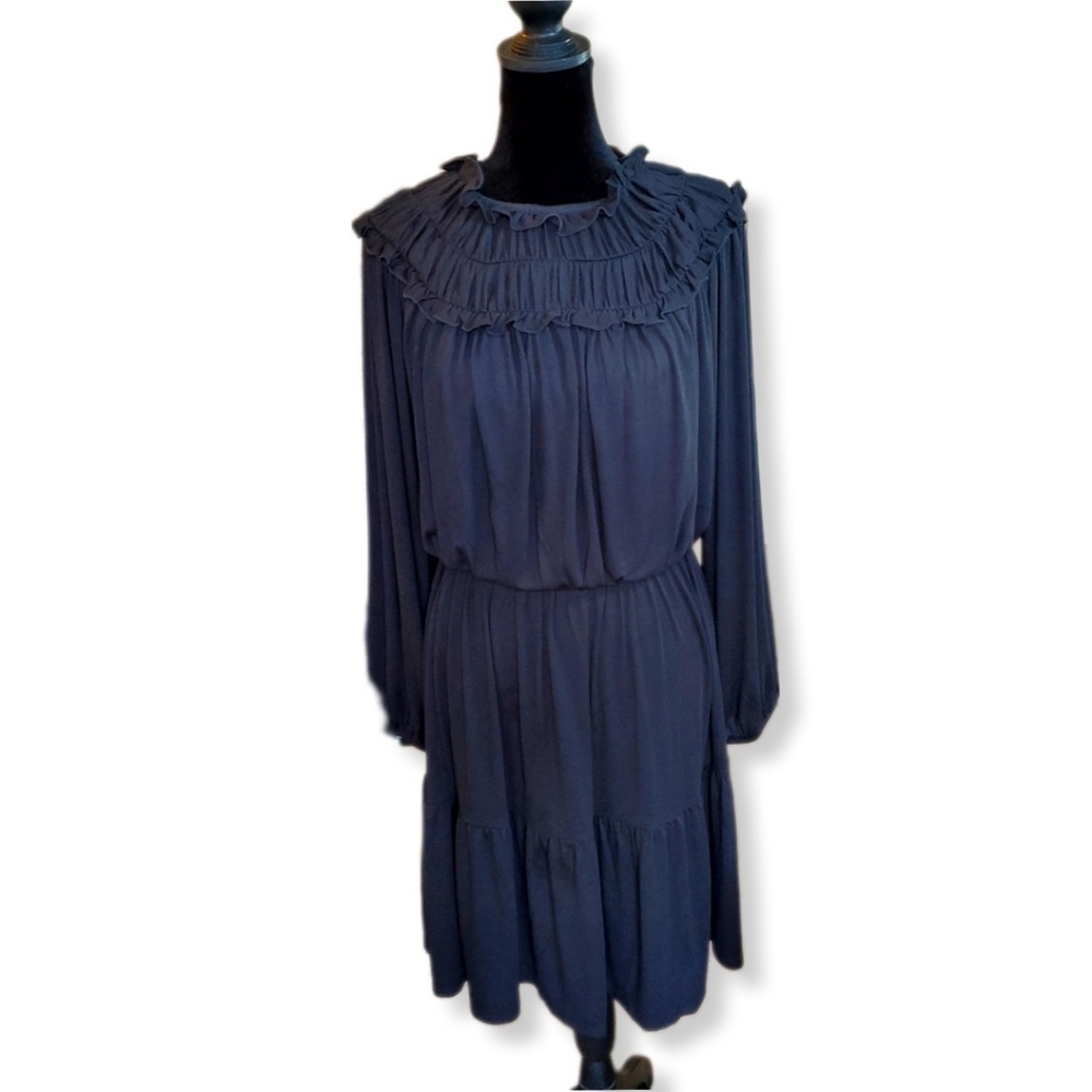 NWT Ann Taylor Ruffle Collar Flare Black Dress Sz S